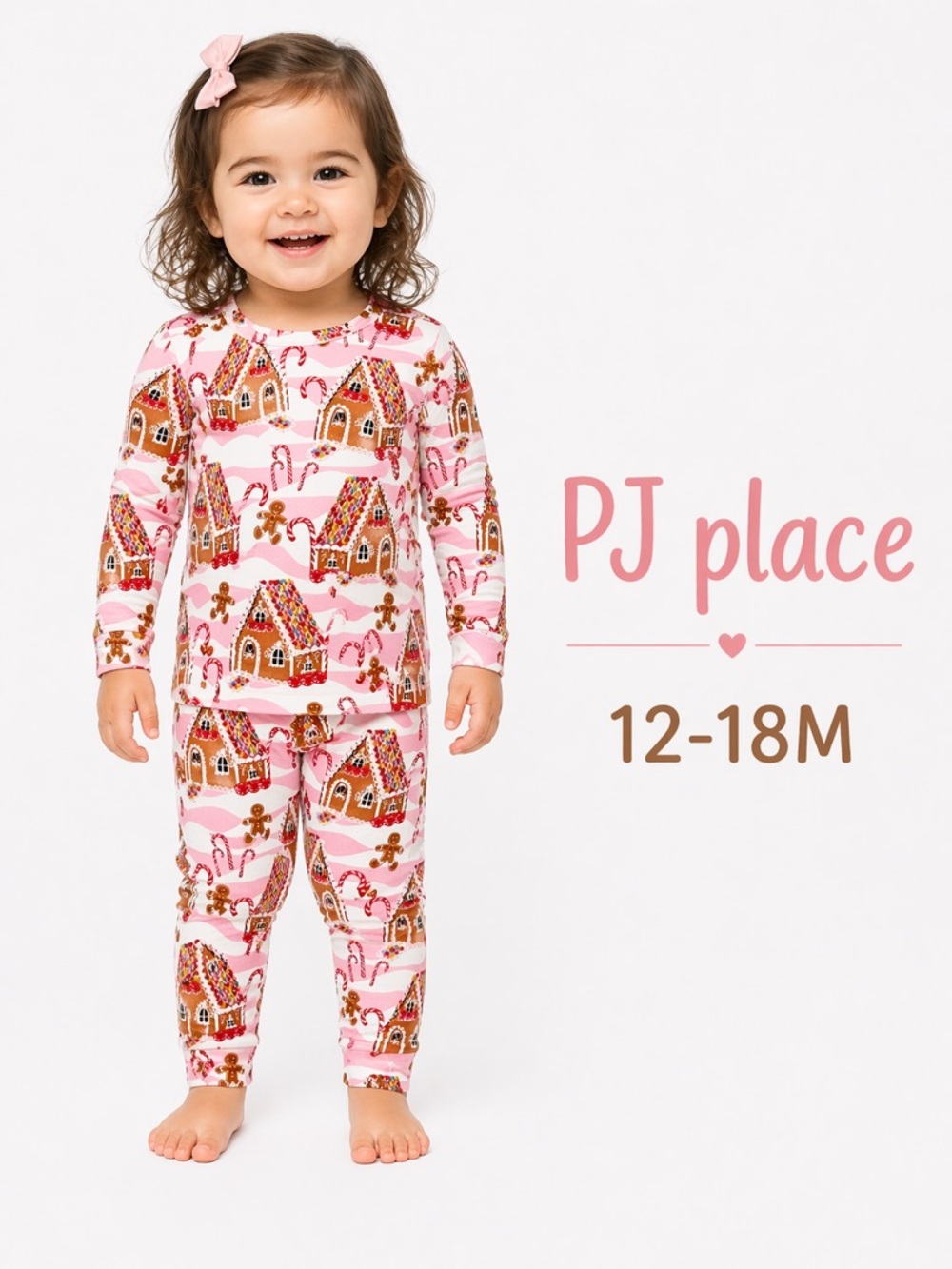 PJ Place Gingerbread Pajama Set 12-18M Pink 100% Cotton NWOT